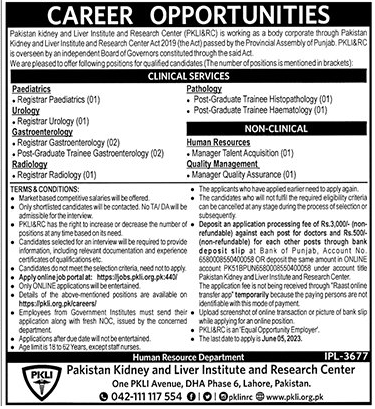 The Latest Job Vacancies in PKLI & RC Lahore