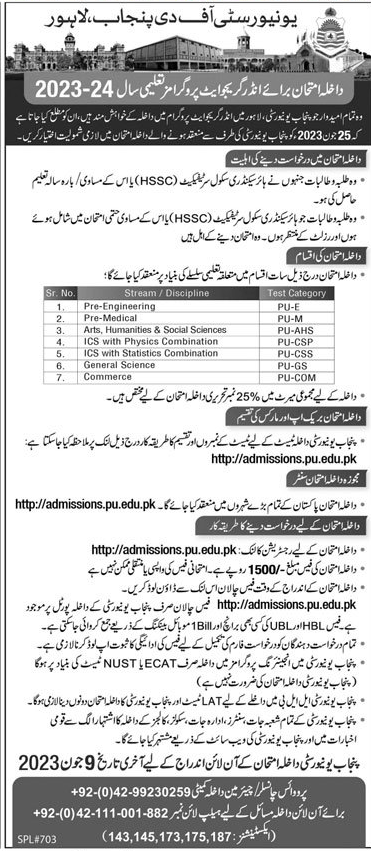 University of the Punjab Admissions for Undergraduate Programs,2023