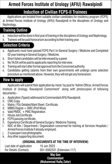 Civilian FCPS-II Trainees in Armed Forces Institute or Urology (AFIU)