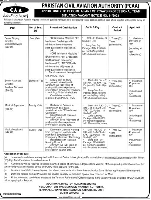 Contract based Vacancies in Pakistan Civil Aviation Authority (PCAA) June 2023