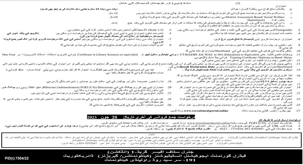 Teaching and Non-Teaching Vacancies in Federal Govt Educational Institutions (FGEIs) 2023