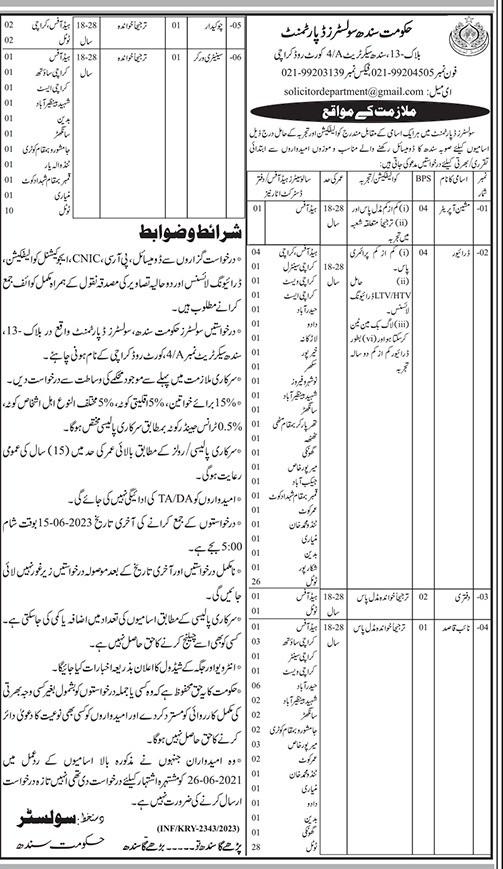 Jobs Vacancies in Sindh Solicitors Department 2023