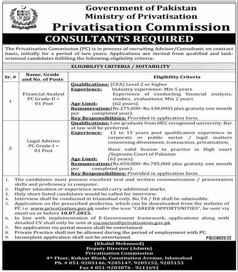 Ministry of Privatisation (Privatisation Commission) Announces Job Vacancies 2023