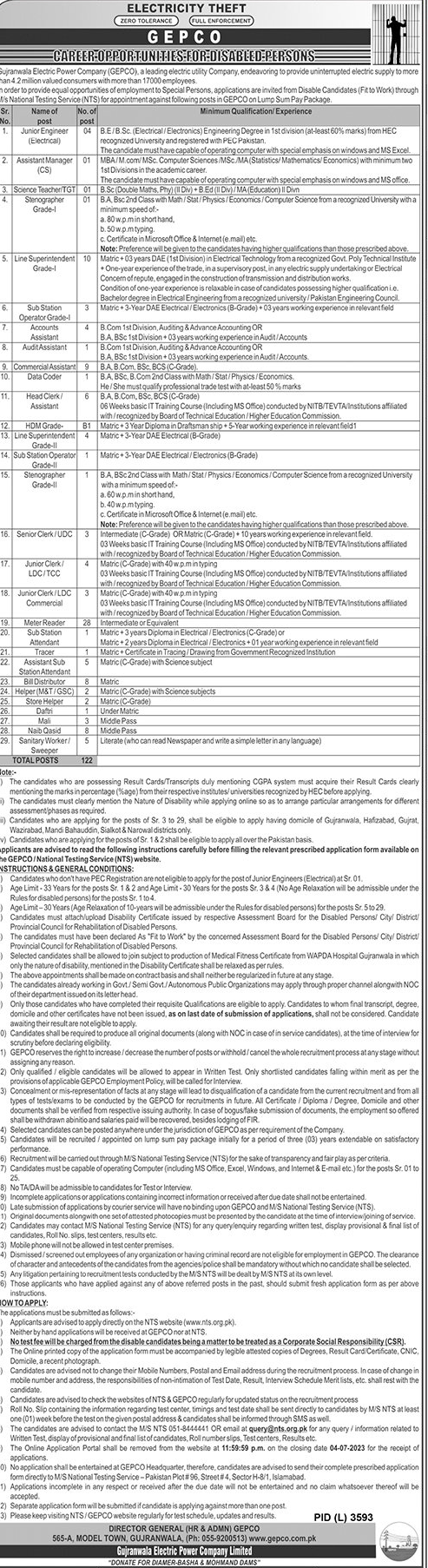 Vacancies in GEPCO Through NTS 2023