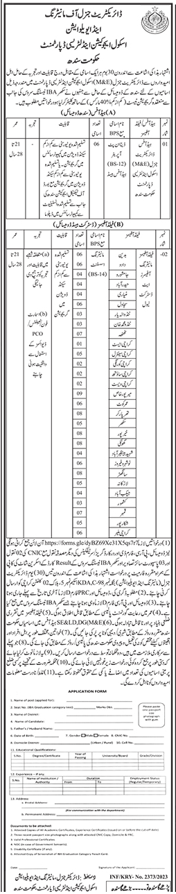 New Vacancies in School Education And Literacy Department Sindh