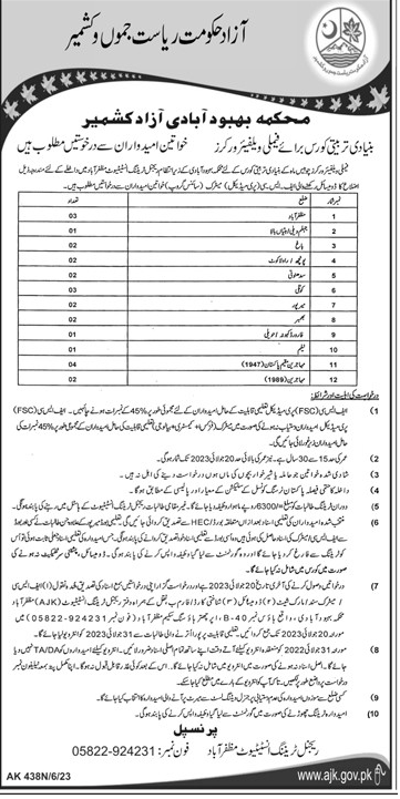 Training Course for Female Family Welfare Workers 2023 AJK