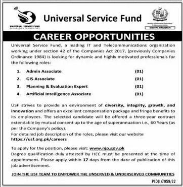 Latest Vacancies in USF Pakistan