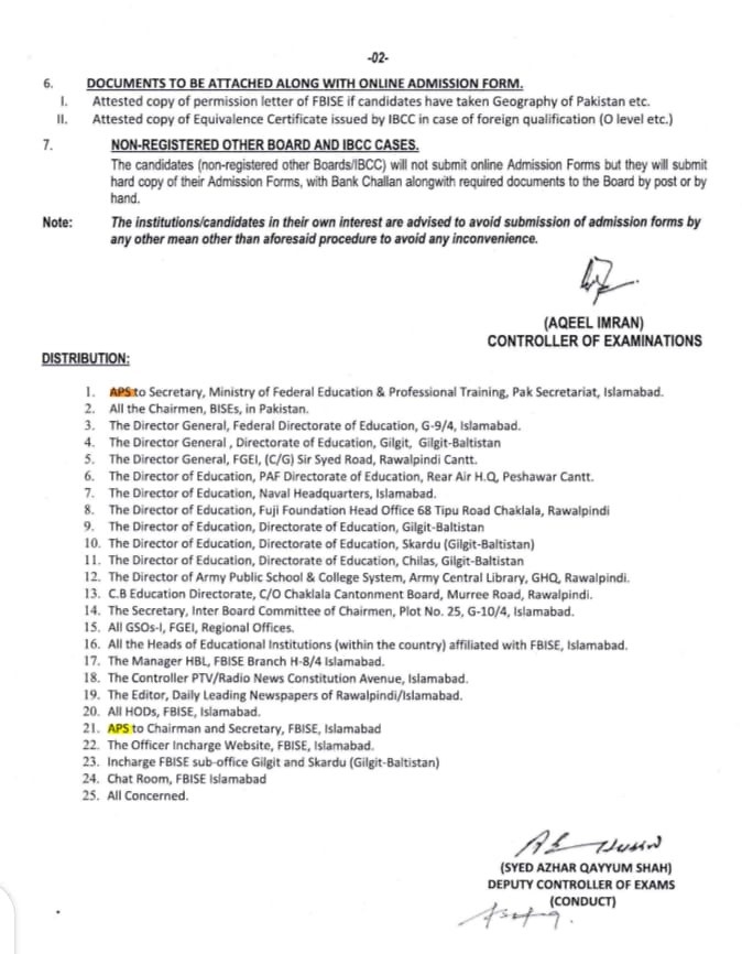 Fee Notification 2nd Annual Exams 2023 Federal Board Islamabad