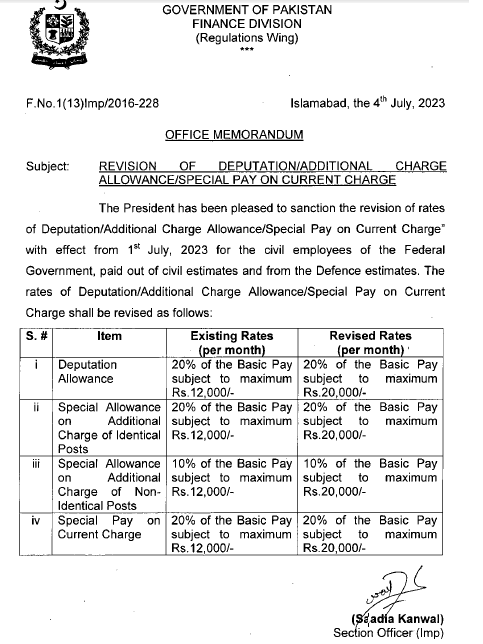 Notification Increase Deputation Allowance, Special Allowances and Special Pay 2023	