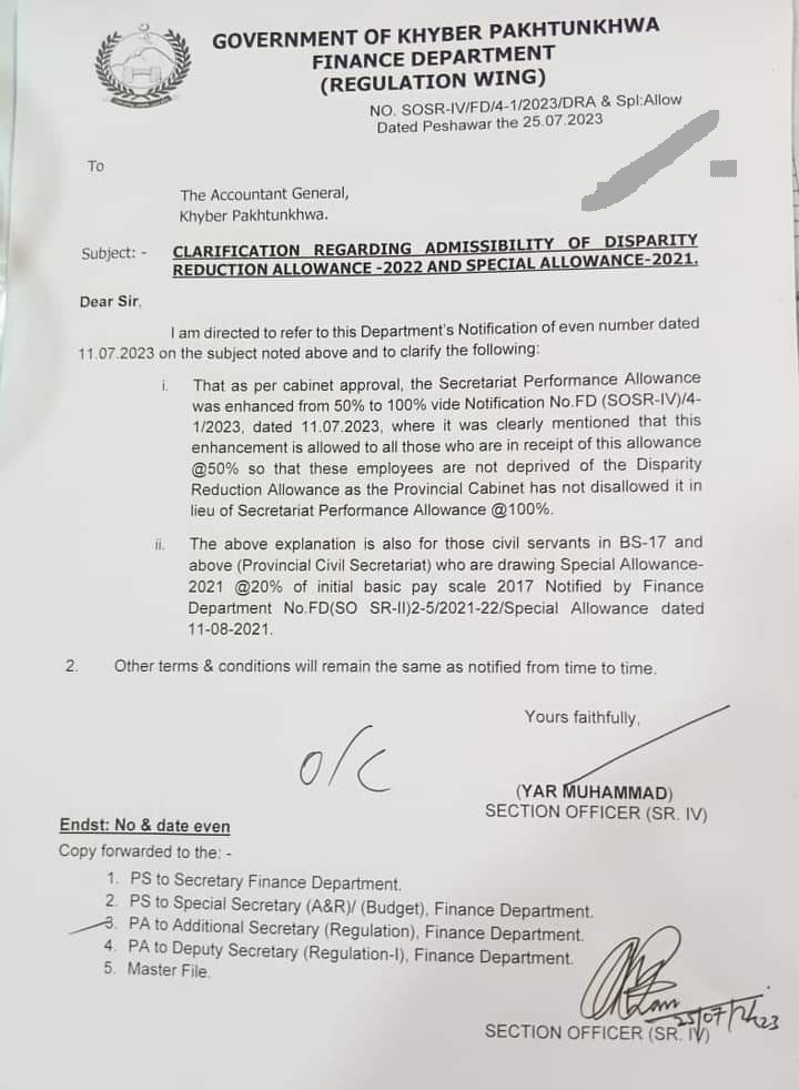 Clarification Admissibility of DRA 2022 / Special Allowance 2021 KP