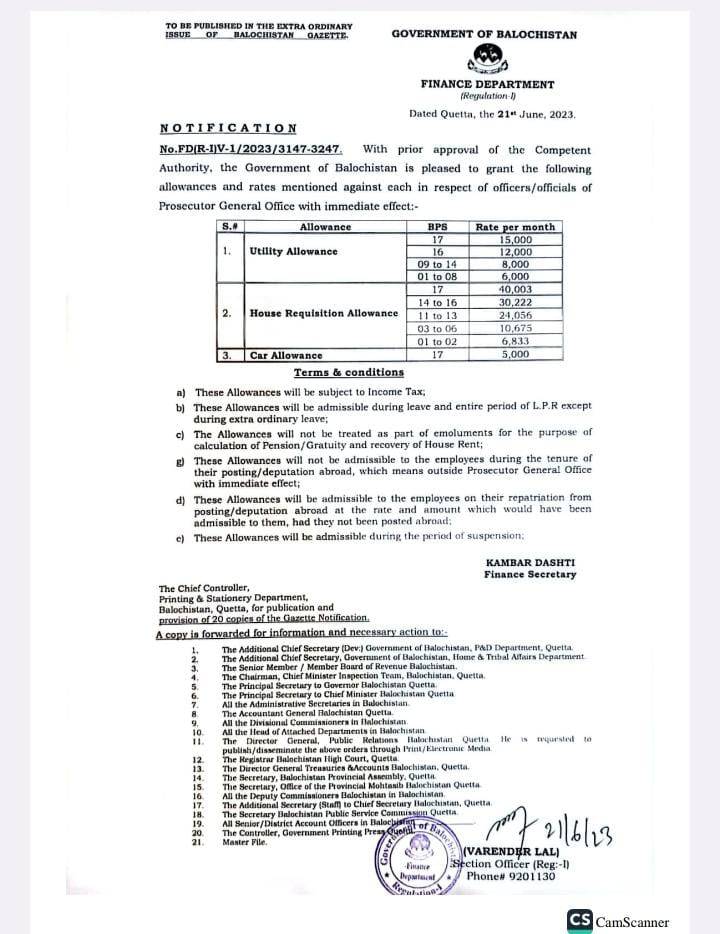 Grant of Utility Allowance and House Requisition Allowance 2023