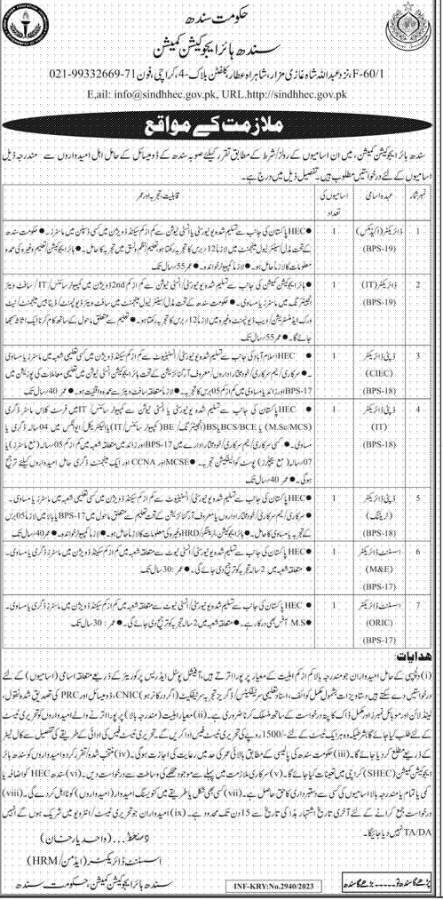 Higher Education Commission (HEC) Sindh Jobs 2023