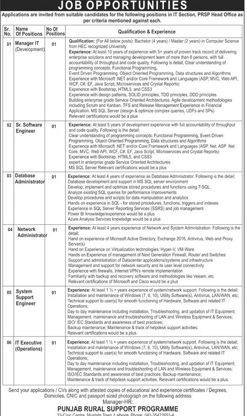 Latest Government Vacancies in Punjab Rural Support Program (PRSP) 2023