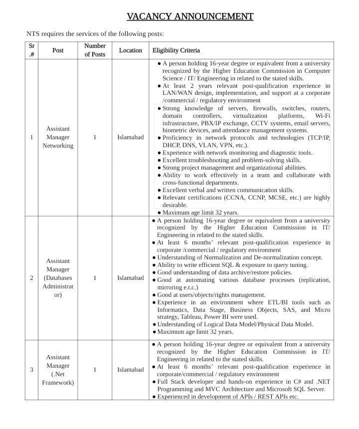 Latest Vacancies in National Testing Service (NTS) Islamabad