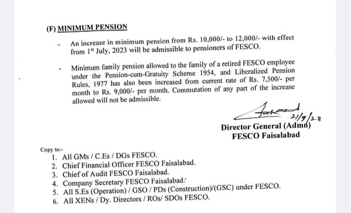 Minimum Pension Increase 2023 FESCO
