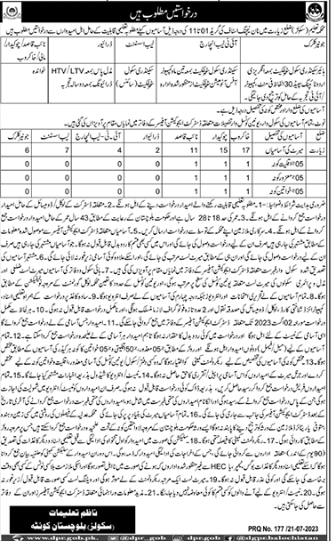 Not Teaching Staff Vacancies in School Education Department Ziarat