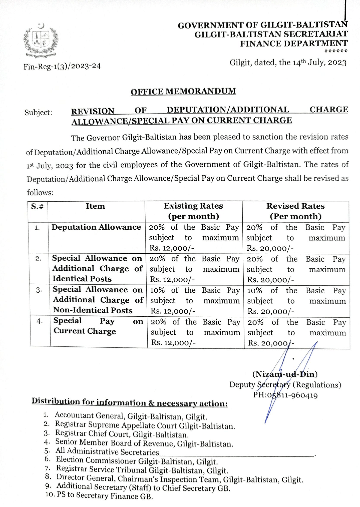 Notification Revision Various Pay and Allowances 2023 GB