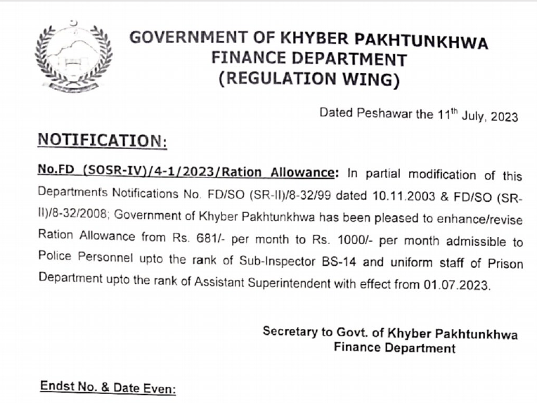 Notification of Enhancement Ration Allowance 2023 KP