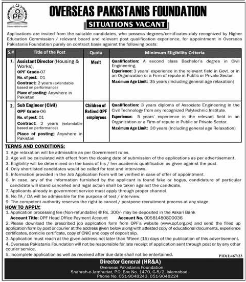 Overseas Pakistanis Foundation New Vacancies July 2023