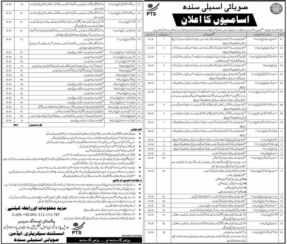 New Vacancies in Provincial Assembly Sindh 2023