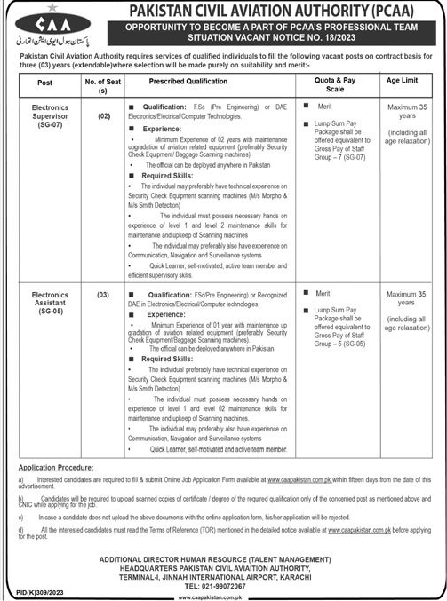 SG-07 and SG-05 Vacancies in Pakistan Civil Aviation Authority Aug 2023