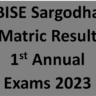 BISE Sargodha Matric Result 1st Annual Exams 2023