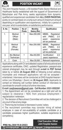 Joint Hospital Awaran Vacancies 2023 for All Over Pakistan Candidates