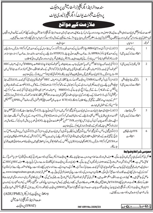 Vacancies in Sindh Agriculture and Transformation Project (ADU/PMU)