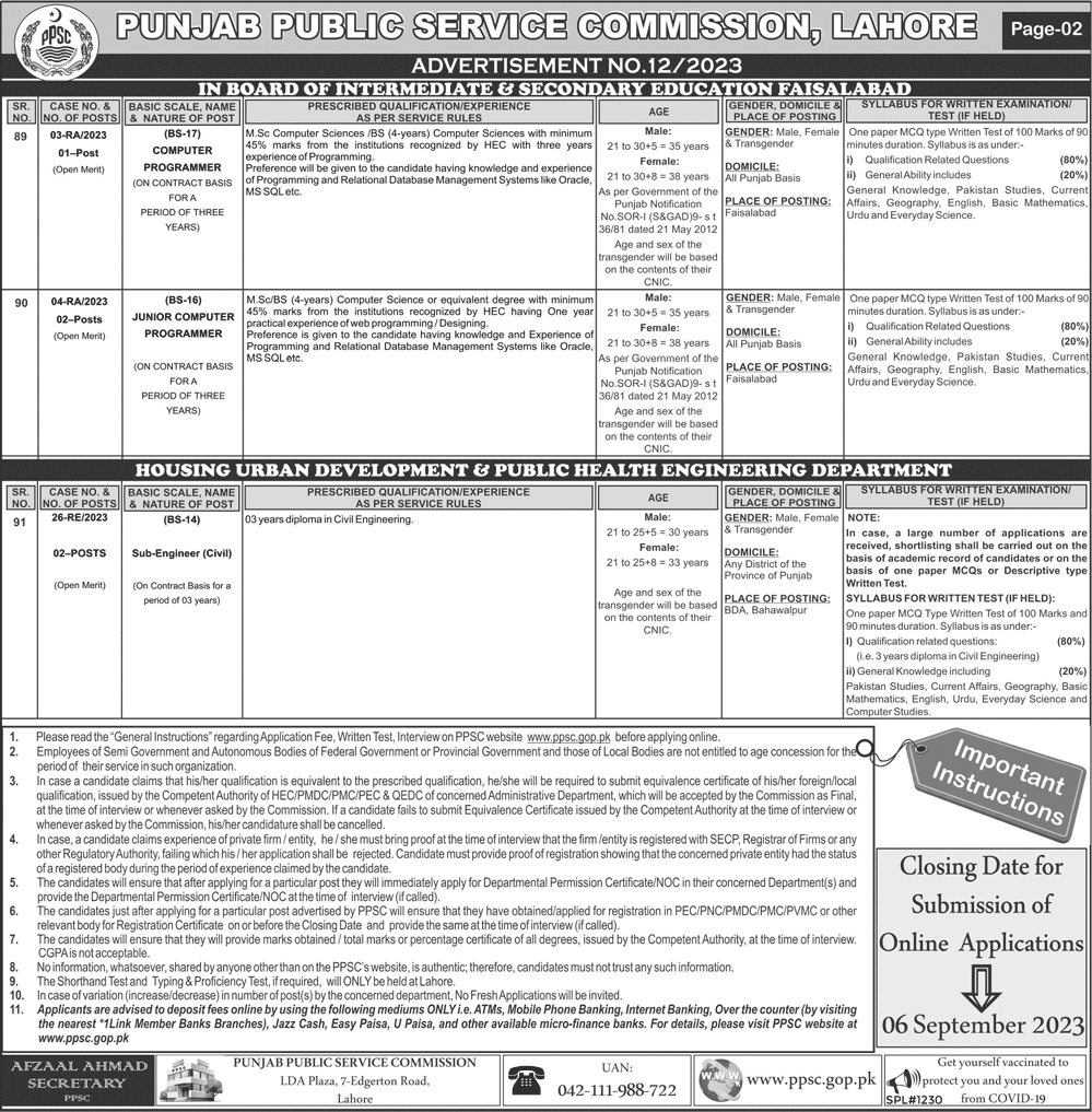 Punjab Public Service Commission Jobs Aug 2023