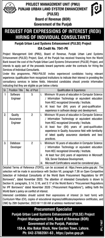 Board of Revenue (BOR) Govt of Punjab Vacancies 2023