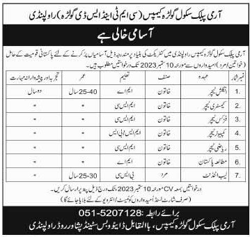 Teaching and Non-Teaching Jobs in APS Rawalpindi