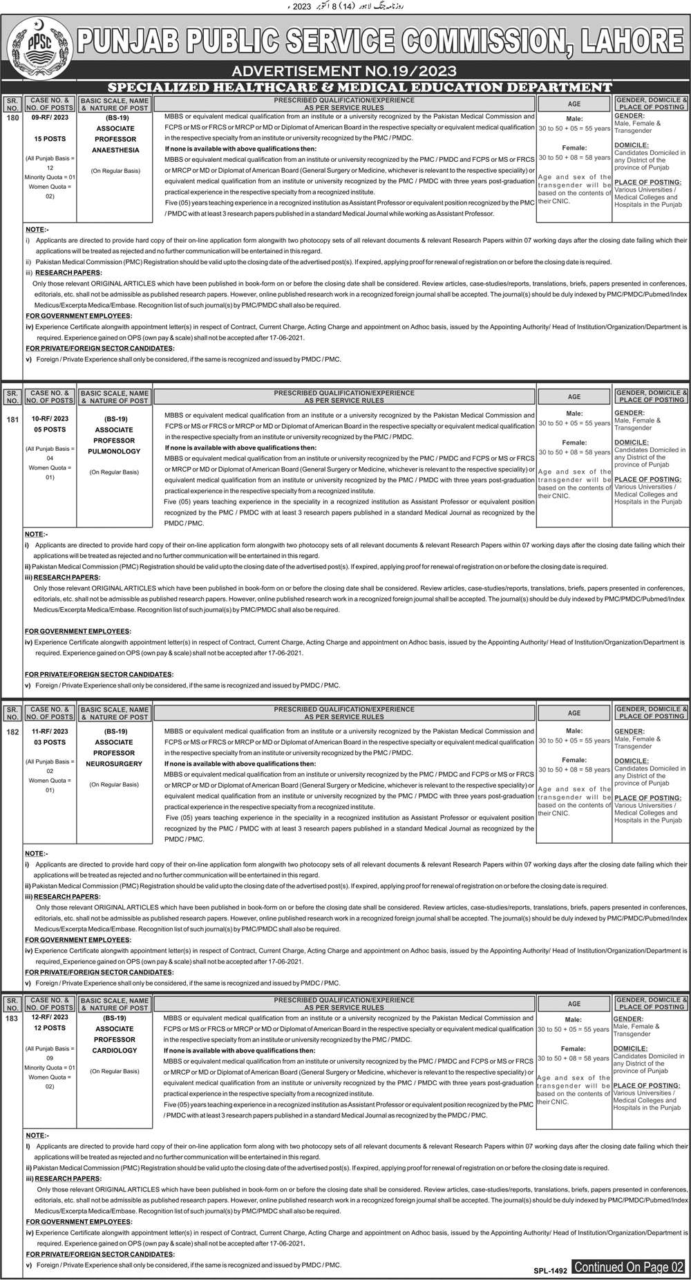 BISE, Health Department and Home Department Vacancies through PPSC