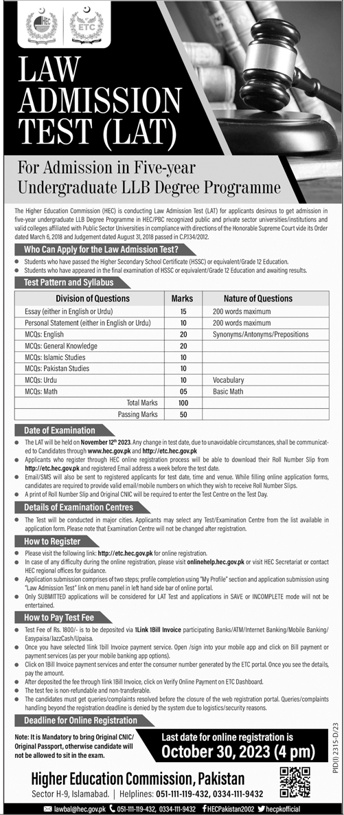 Five Years Undergraduate LLB Degree Program LAT