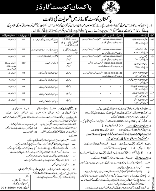 Join Pakistan Coast Guard BPS-01 to BPS-11 Vacancies