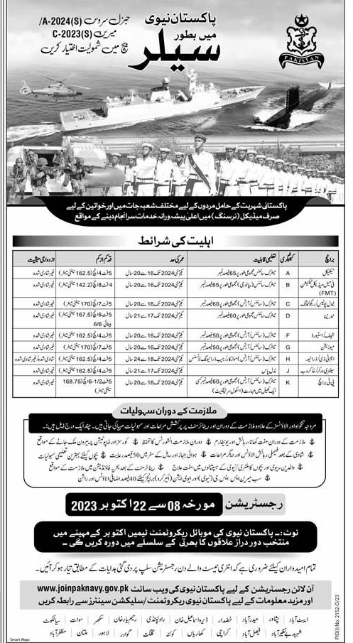 Join Pakistan Navy as Sailor General Service and Marine 2023