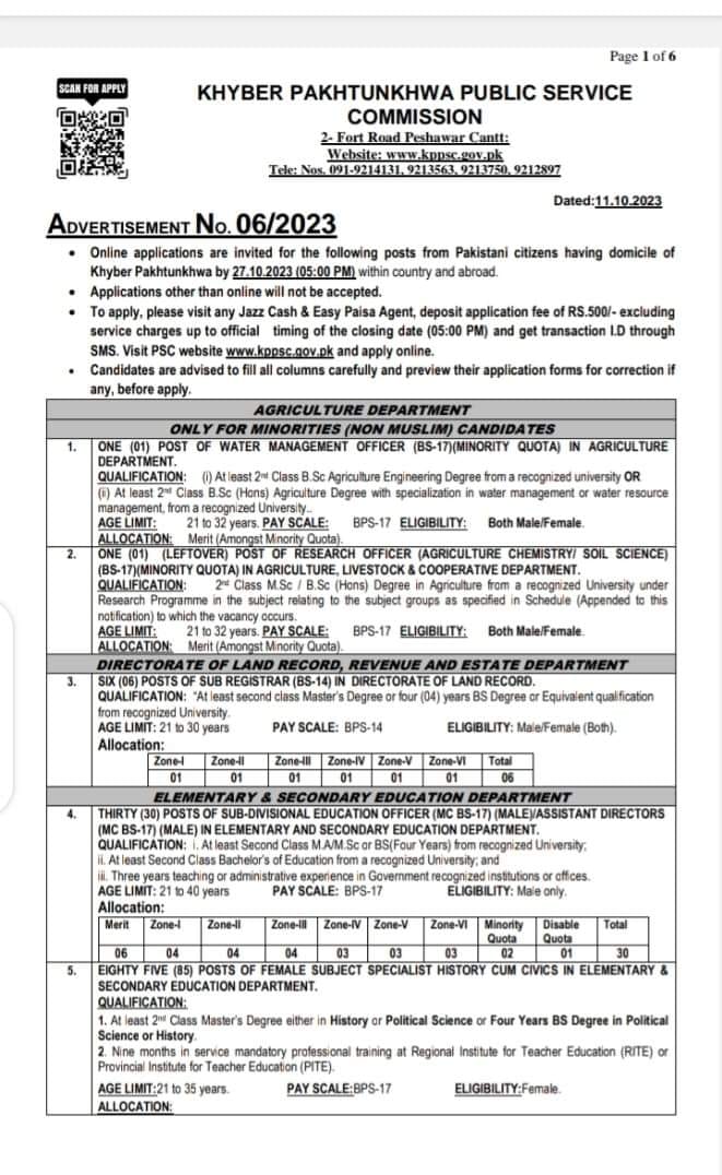KPPSC Latest Vacancies Ad No. 06 of 2023