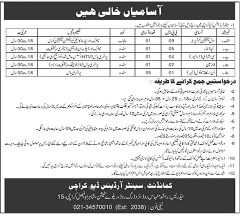 Latest Vacancies in Centre Ordinance Depot (COD) Karachi Oct 2023