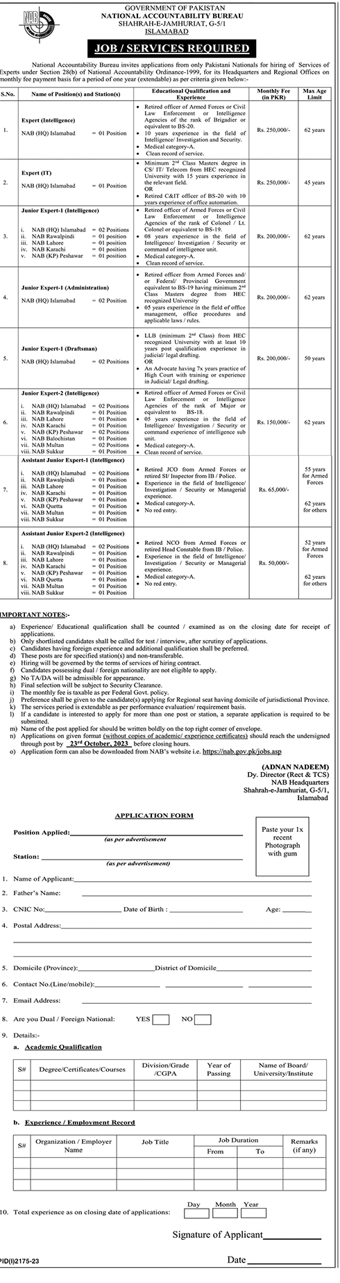 National Accountability Bureau (NAB) Latest Vacancies 2023