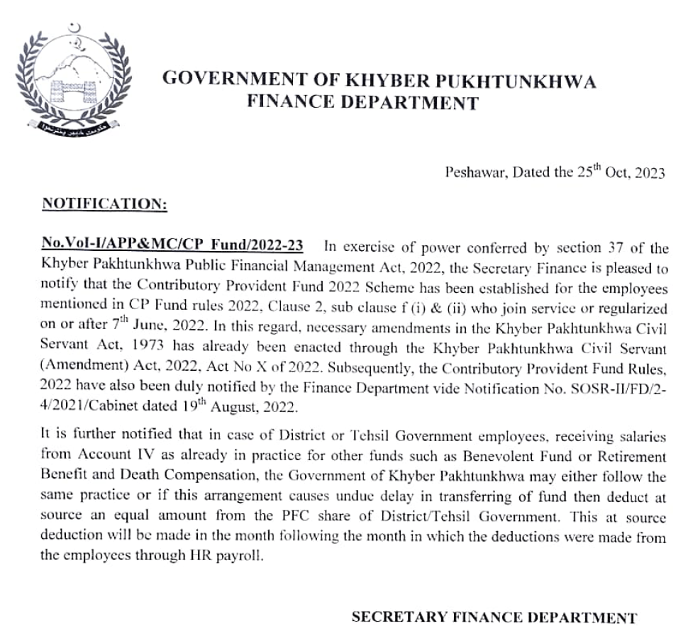 Notification Amendments in the Contributory Provident Fund (CP Fund) 2002 Scheme KP