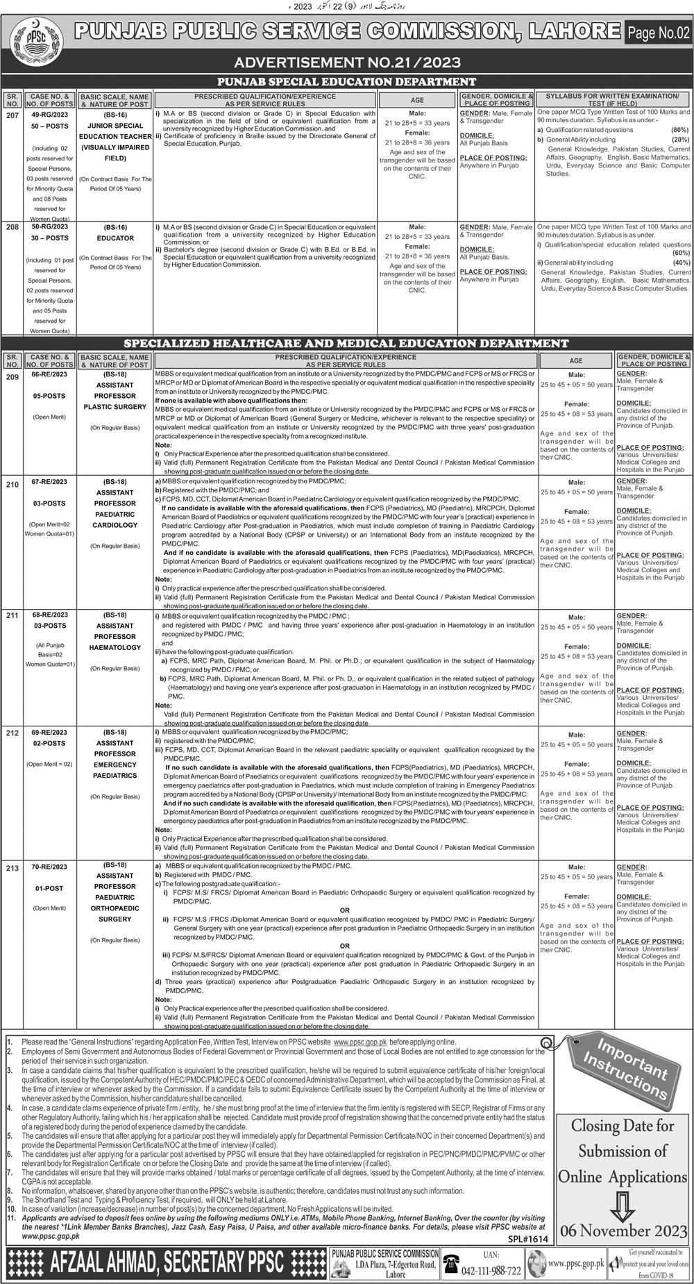 Punjab Public Service Commission Ad No. 21 of 2023