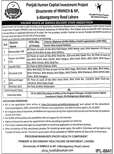 Service Delivery Staff Under PHCIP Vacancies 2023