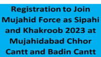 Registration to Join Mujahid Force as Sipahi and Khakroob 2023