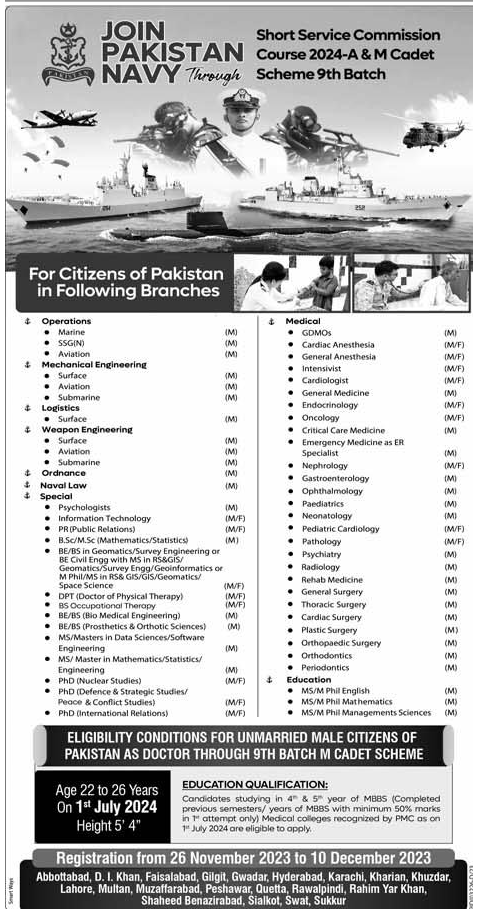 Online Registration to Join Pakistan Navy December 2023