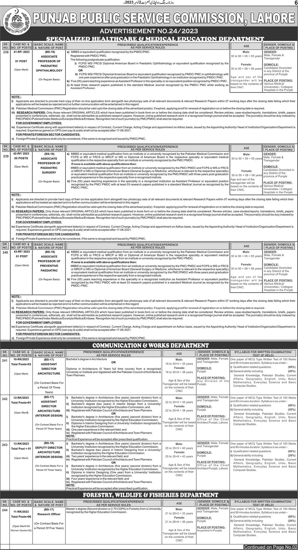PPSC Job Vacancies in Punjab Police and Departments of Punjab