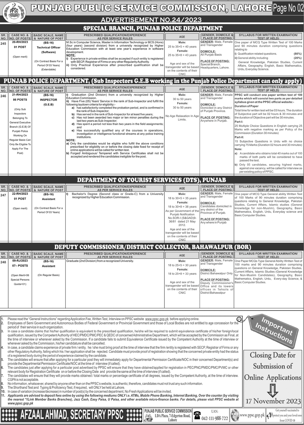 PPSC Latest Vacancies November 2023 Ad No. 24