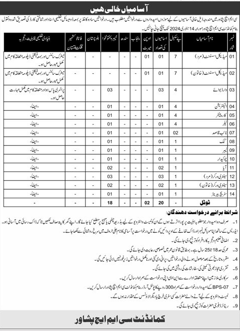 CMH Peshawar BPS-01 to BPS-07 Vacancies 2024