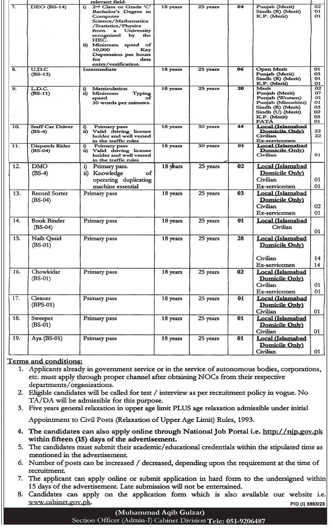 Cabinet Secretariat Cabinet Division Job Vacancies 2023