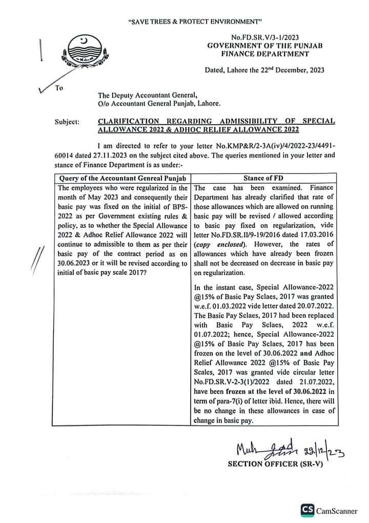 Clarification Admissibility Special Allowance 2022 and ARA 2022 on Regularization