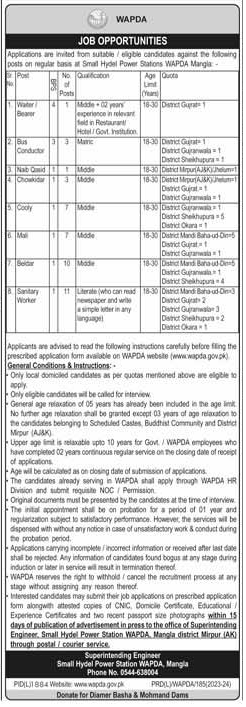 Class IV Employees Vacancies in WAPDA 2023