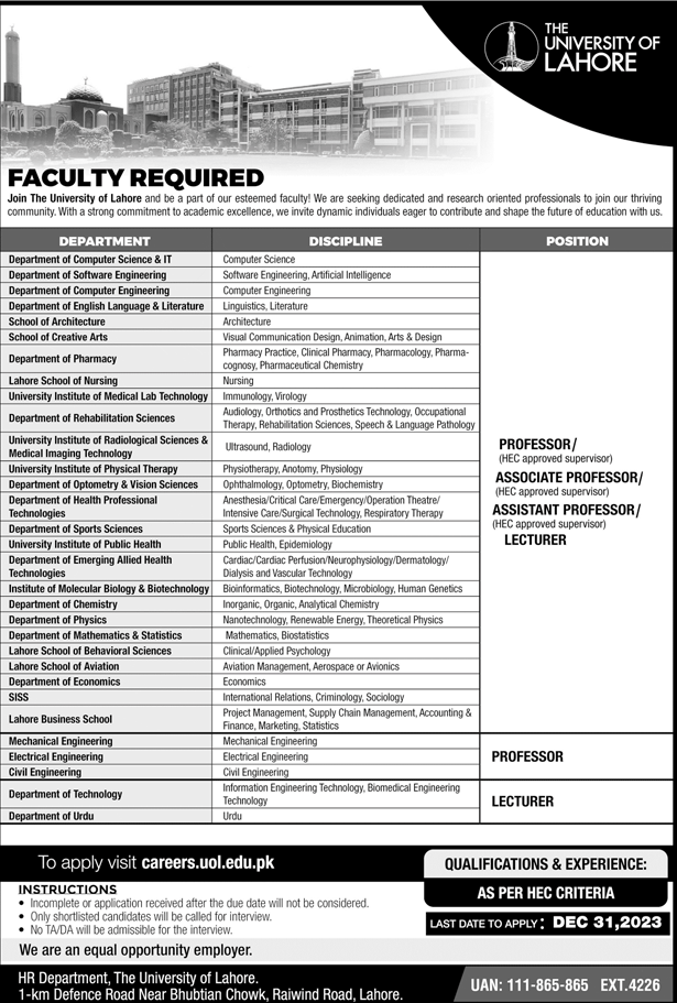 Lahore School of Nursing  The University of Lahore